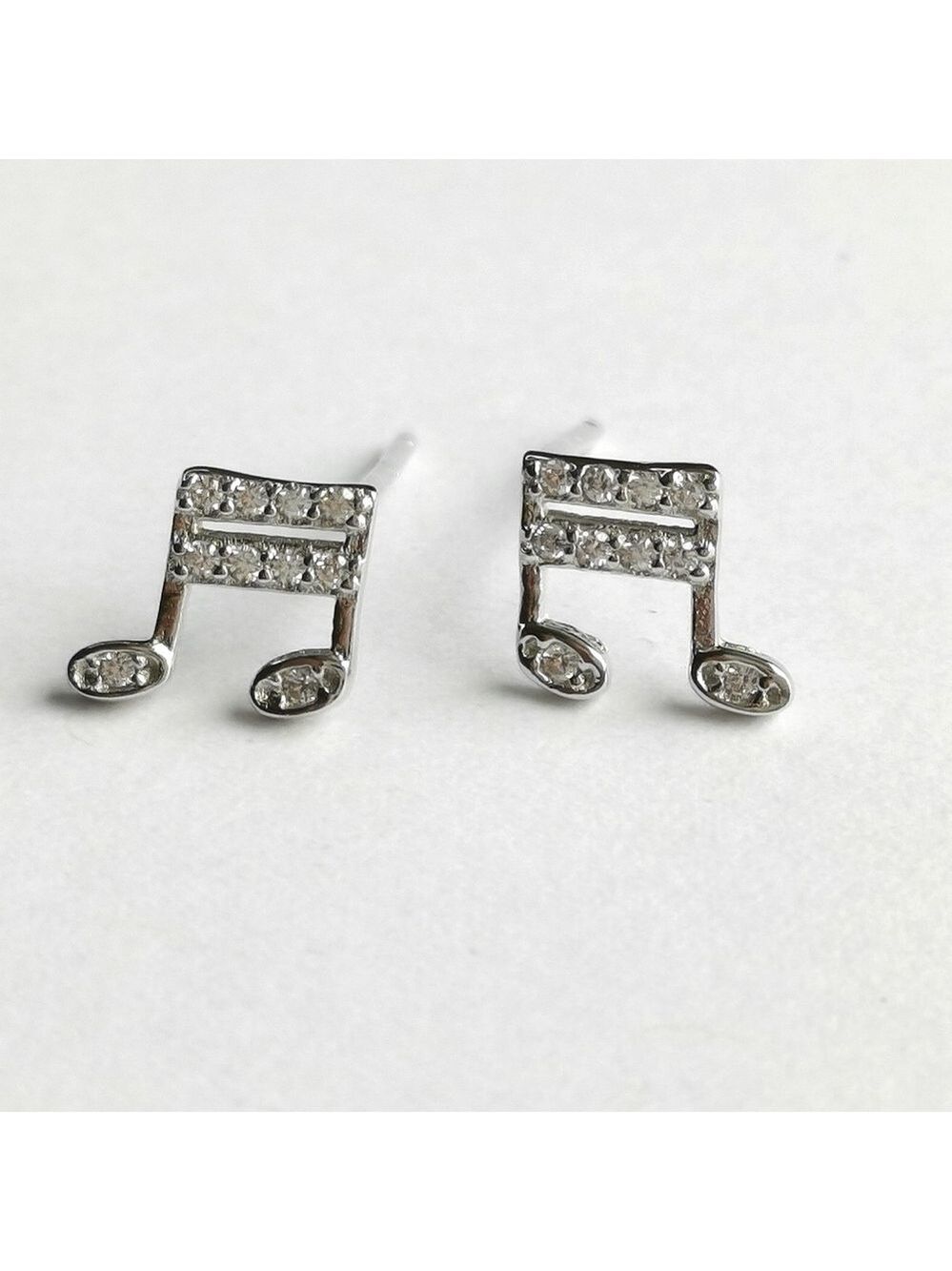 Sterling silver cz small music note musician stud earrings 🆕